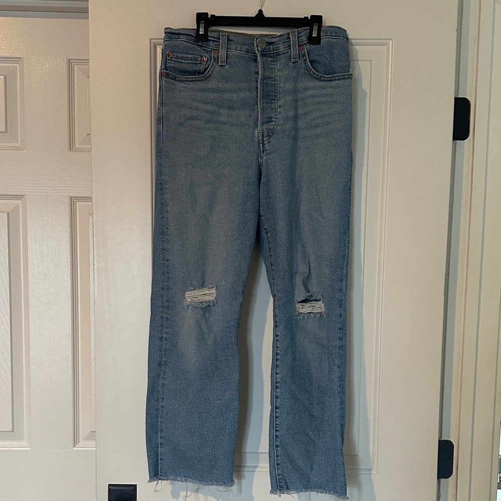 Levi's Ribcage Straight Ankle Blue Distressed Jeans